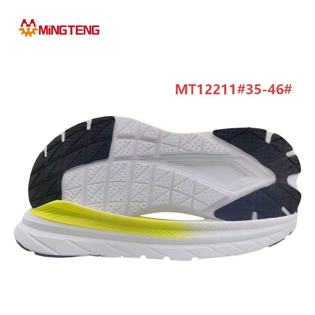 MT12211 Unisex White Yellow Gradient MD+RB Composite Running Shoe Sole, Forefoot & Heel Triangle Grid Black RB Tread Multi-Layer Slant Rib Streamline Side Wall Sizes 35-46