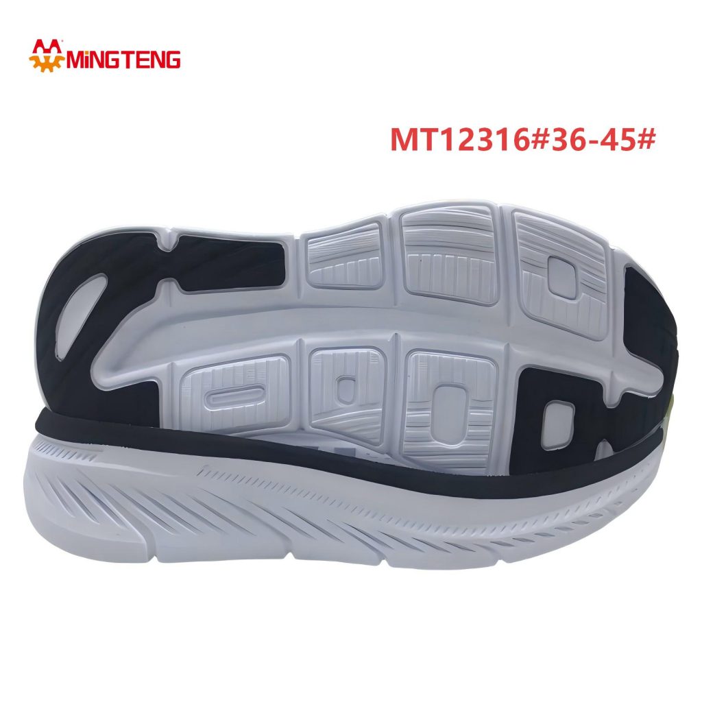 MT12316 Unisex White Black MD+TPR Composite Running Shoe Sole, Multi-Split Rectangular Block TPR Anti-Slip Tread Slanted Radiating Line Sculpted Side Wall Sizes 36-45