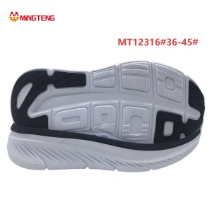 MT12316 Unisex White Black MD+TPR Composite Running Shoe Sole, Multi-Split Rectangular Block TPR Anti-Slip Tread Slanted Radiating Line Sculpted Side Wall Sizes 36-45