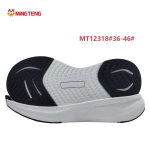 MT12318 Unisex White Black MD+RB Composite Running Shoe Sole, Forefoot & Heel Crescent Groove RB Tread Diamond Grid Midfoot Texture Slanted Fine Line Streamline Side Wall Sizes 36-46
