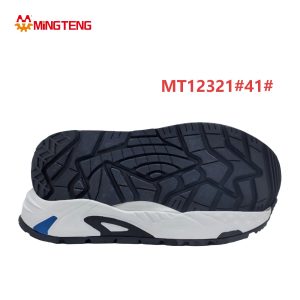 MT12321 Men White Blue Outdoor Casual Sports Shoe Sole, Triangle Embossed EVA Midsole Irregular Jagged Lug Rubber Outsole Size 41