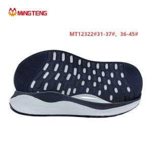 MT12322 Multi-Size Black White Breathable Sports Running Shoe Sole, Wave Curved EVA Midsole Large Hollow Hole Ventilated Rubber Outsole Sizes 31-37 & 36-45