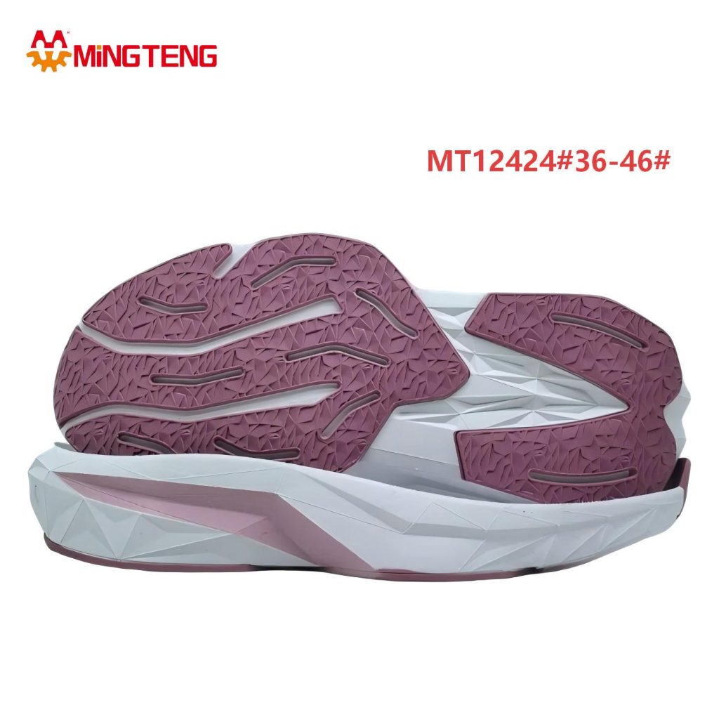 MT12424 Women Pink White Racing Sports Running Shoe Sole, Diamond Facet Hollow EVA Midsole Crack Texture Rubber Anti-Slip Outsole Sizes 36-46