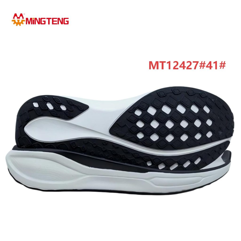 MT12427 Men Black White Streamline Sports Running Shoe Sole, Wave Curved EVA Midsole Square Mesh Grid Anti-Slip Rubber Outsole Size 41