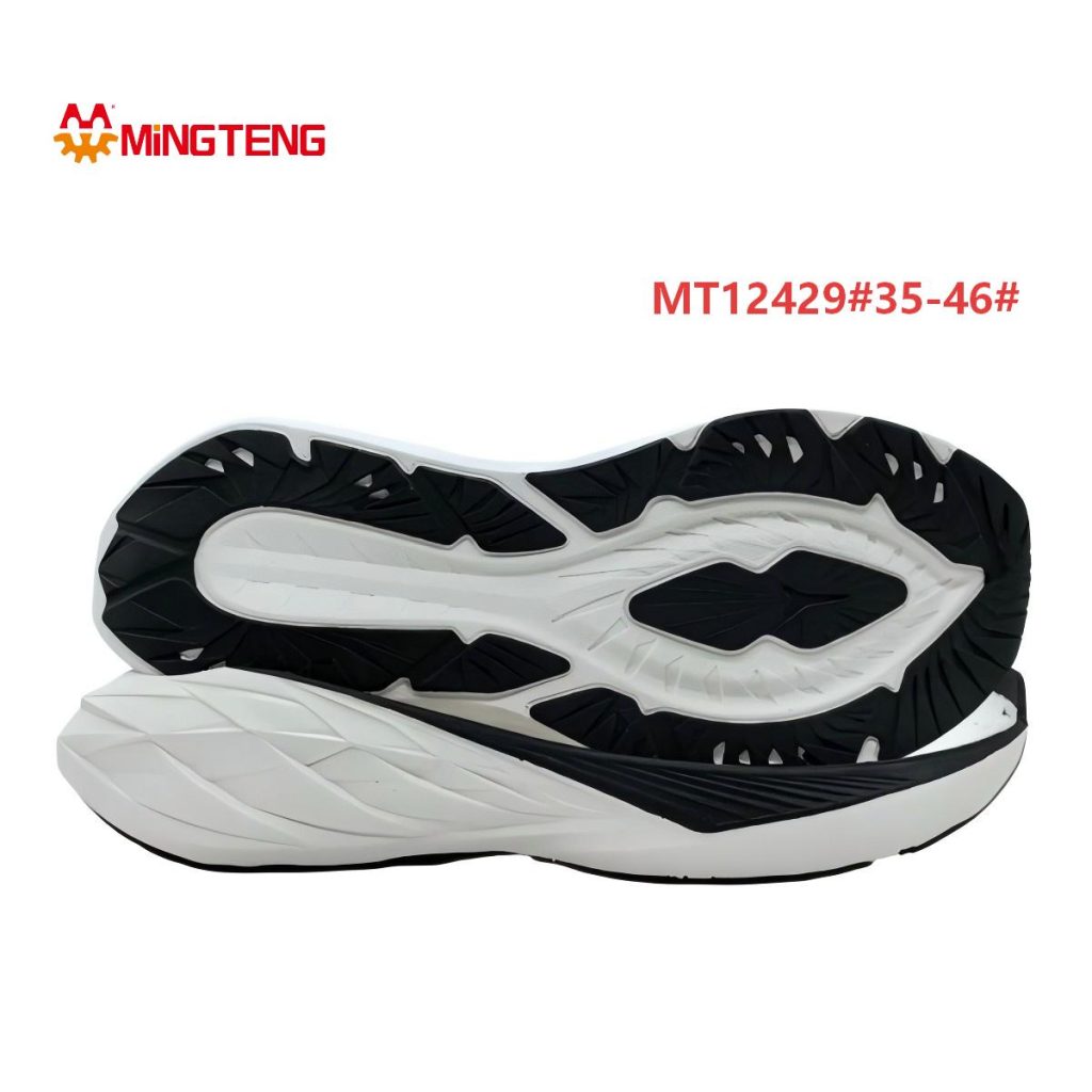 MT12429 Unisex Black White Blade Streamline Sports Running Shoe Sole, Leaf Embossed EVA Midsole Irregular Jagged Anti-Slip Outsole Sizes 35-46