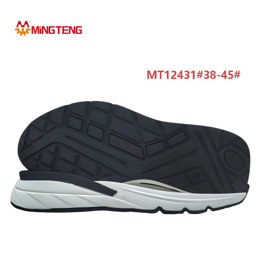 MT12431 Unisex Black White Streamline Sports Running Shoe Sole, Diagonal Ribbed EVA Midsole Block Grid Anti-Slip Outsole Sizes 38-45