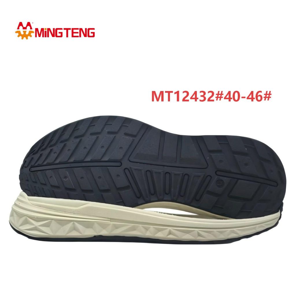 MT12432 Men Beige Black Casual Sports Shoe Sole, Triangle Embossed EVA Midsole Full Block Grain Rubber Outsole Sizes 40-46
