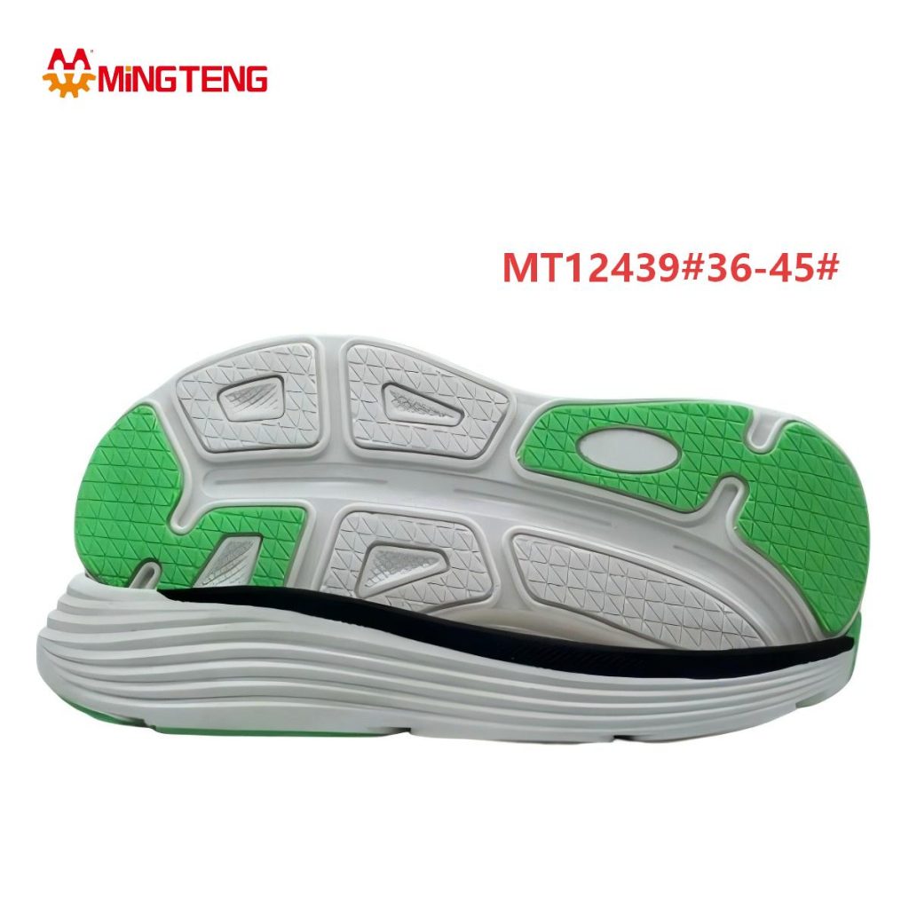 MT12439 Unisex White Green Sports Running Shoe Sole, Multi-Layer Wave EVA Midsole Diamond Grid Anti-Slip Rubber Patches Sizes 36-45