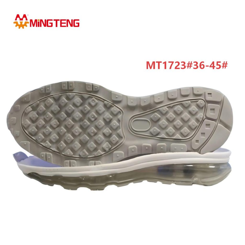 MT1723 Unisex Light Gray Double-Layer Full Palm Visible Air Cushion MD Running Shoe Sole, Full Square Dot Grid Outsole Smooth Curved Side Wall Sizes 36-45