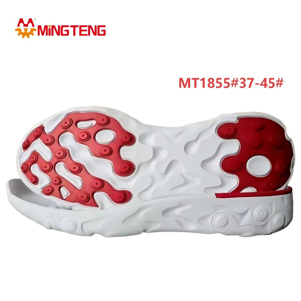 MT1855 Unisex White Red Dot Concave Wavy MD+RB Casual Running Shoe Sole, Split Forefoot-Heel Circular Dot RB Anti-Slip Inserts Irregular Wavy Side Wall Sizes 37-45