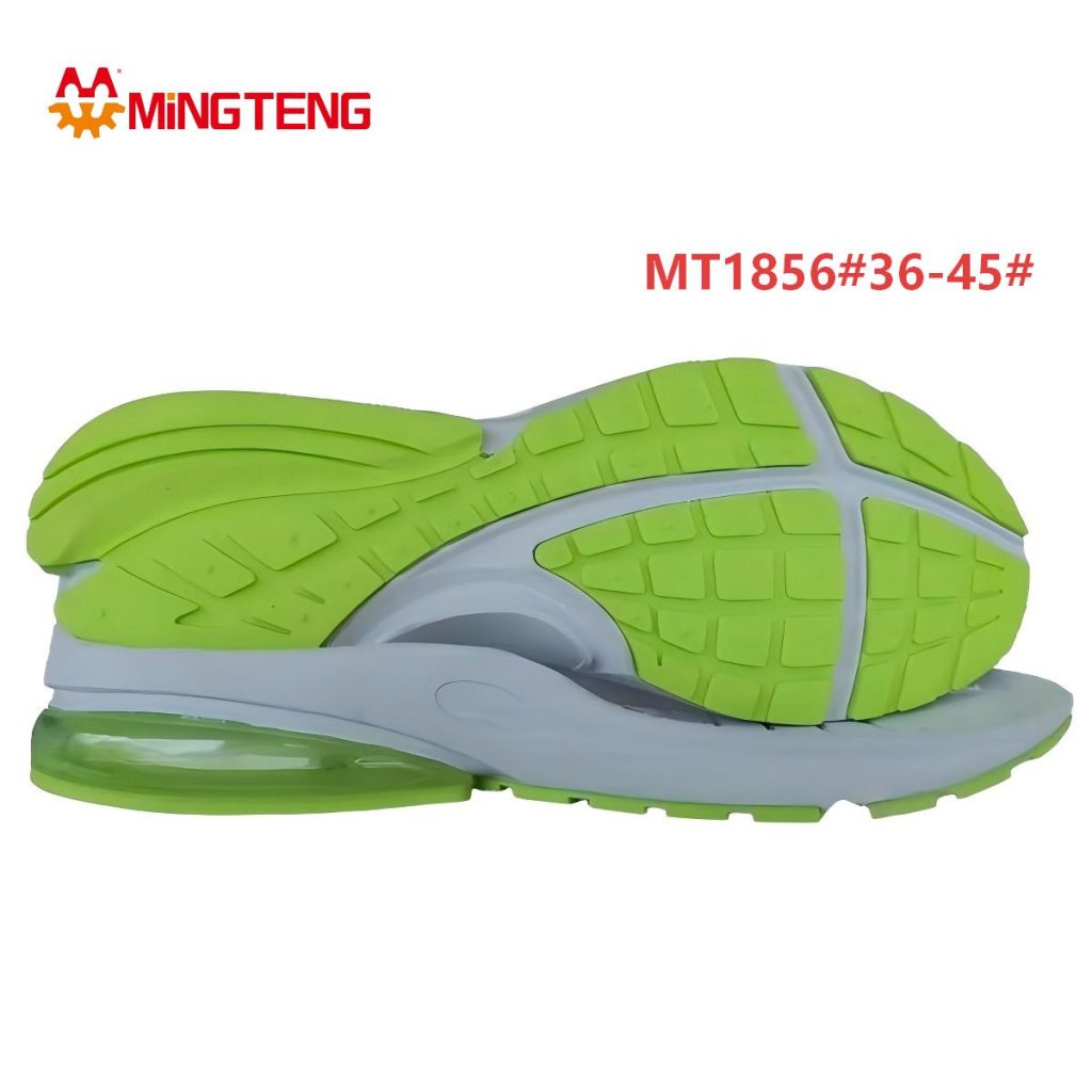 MT1856 Unisex Gray-Fluorescent Green Two-Layer Air Cushion MD+RB Running Shoe Sole, Full Square Grid RB Outsole Cross Dividing Line Side Wall Sizes 36-45