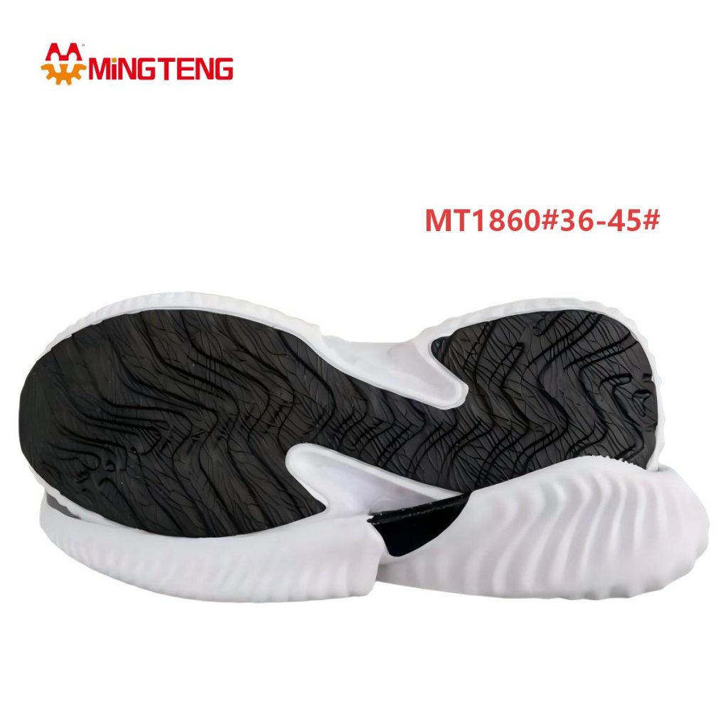 MT1860 Unisex White Black Wavy Diagonal Rib MD+RB Lightweight Running Shoe Sole, Split Forefoot-Heel Wavy RB Anti-Slip Pads Corrugated Side Wall Sizes 36-45