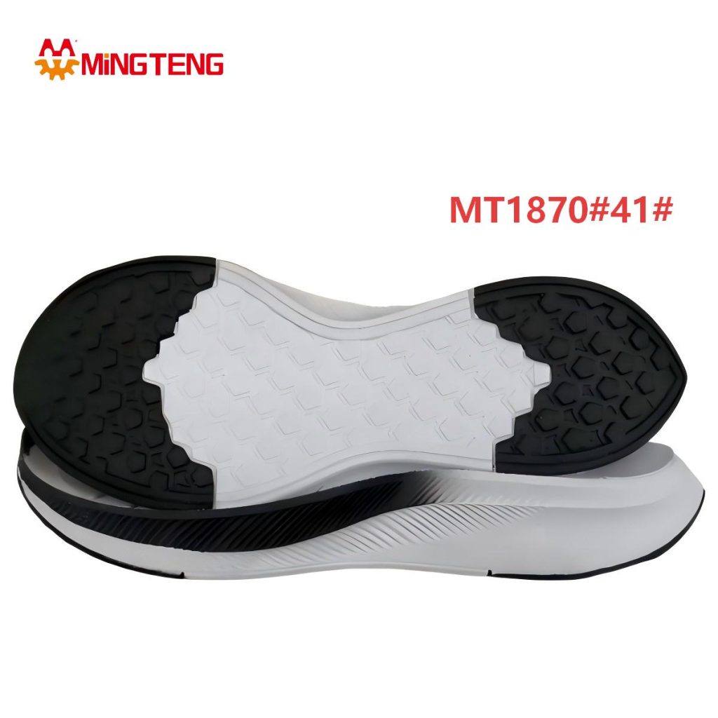 MT1870 Men White Black Honeycomb Grid MD+RB Racing Running Shoe Sole, Split Forefoot-Heel Hexagonal RB Anti-Slip Pads Diagonal Streamline Side Wall Single Size 41