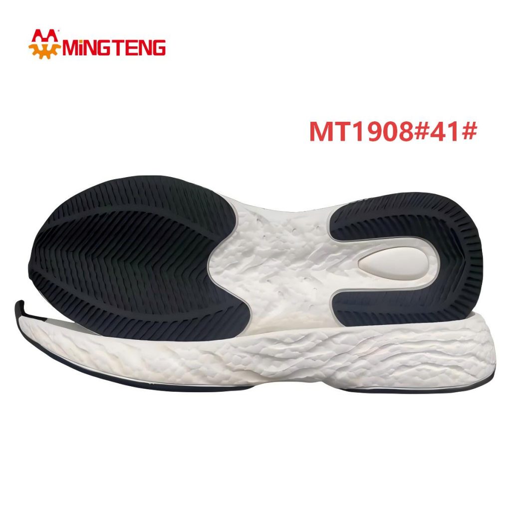 MT1908 Men White Black Wavy Texture MD+RB Ultra Light Running Shoe Sole, Split Forefoot-Heel Herringbone RB Outsole Undulating Wave Side Wall Single Size 41