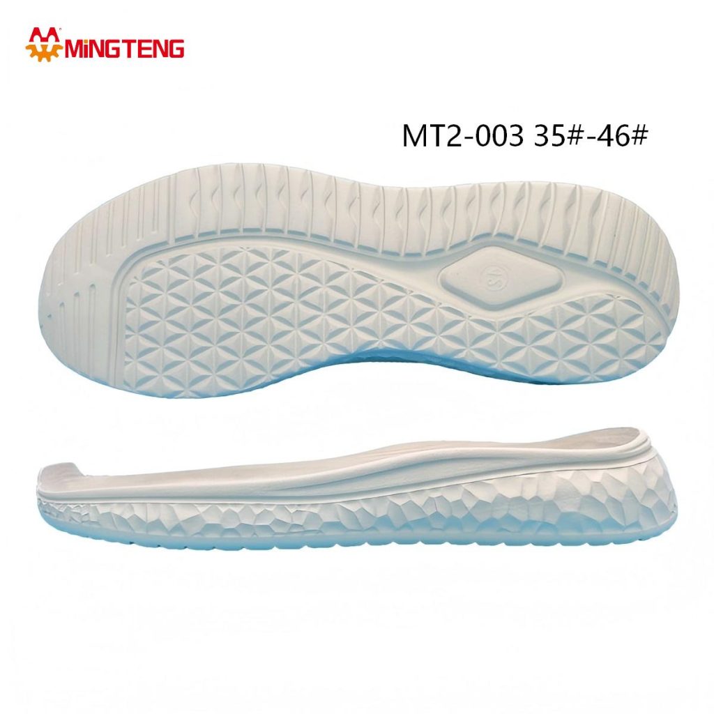 MT2-003 Unisex Pure White One-Piece Foam EVA Running Shoe Sole, Full Diamond Grid Forefoot Vertical Strip Tread Multi-Faceted Side Wall Sizes 35-46