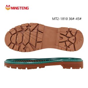 MT2-1810 Unisex Brown Green Two-Tone RB Rubber Work Leather Shoe Sole, Thick EVA Midsole Crack Deep Grain RB Outsole With Welt Edge Sizes 36-45