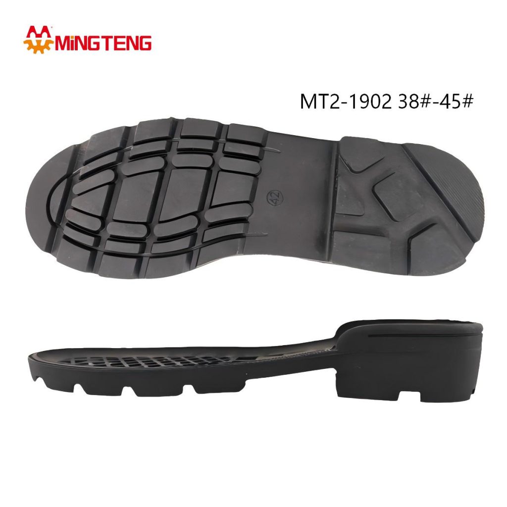 MT2-1902 Unisex All Black RB Rubber Work Leather Shoe Sole, Medium Thick EVA Midsole Segmented Block Deep Grain RB Anti-Slip Outsole Sizes 38-45