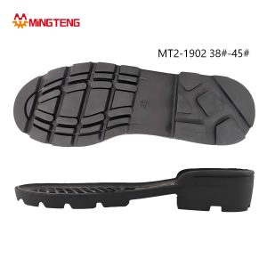MT2-1902 Unisex All Black RB Rubber Work Leather Shoe Sole, Medium Thick EVA Midsole Segmented Block Deep Grain RB Anti-Slip Outsole Sizes 38-45