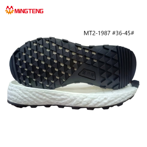 MT2-1987 Unisex White Black Two-Time MD In-Mold Press RB Running Shoe Sole, Full Triangle Grid Hollow Rubber Outsole Wavy Popcorn Textured Side Wall Sizes 36-45