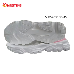 MT2-2036 Unisex White With Pink Heel Patch One-Shot EVA Chunky Dad Sports Shoe Sole, Multi-Block Grid Deep Lug Anti-Slip Tread Wave Layered Side Wall Sizes 36-45