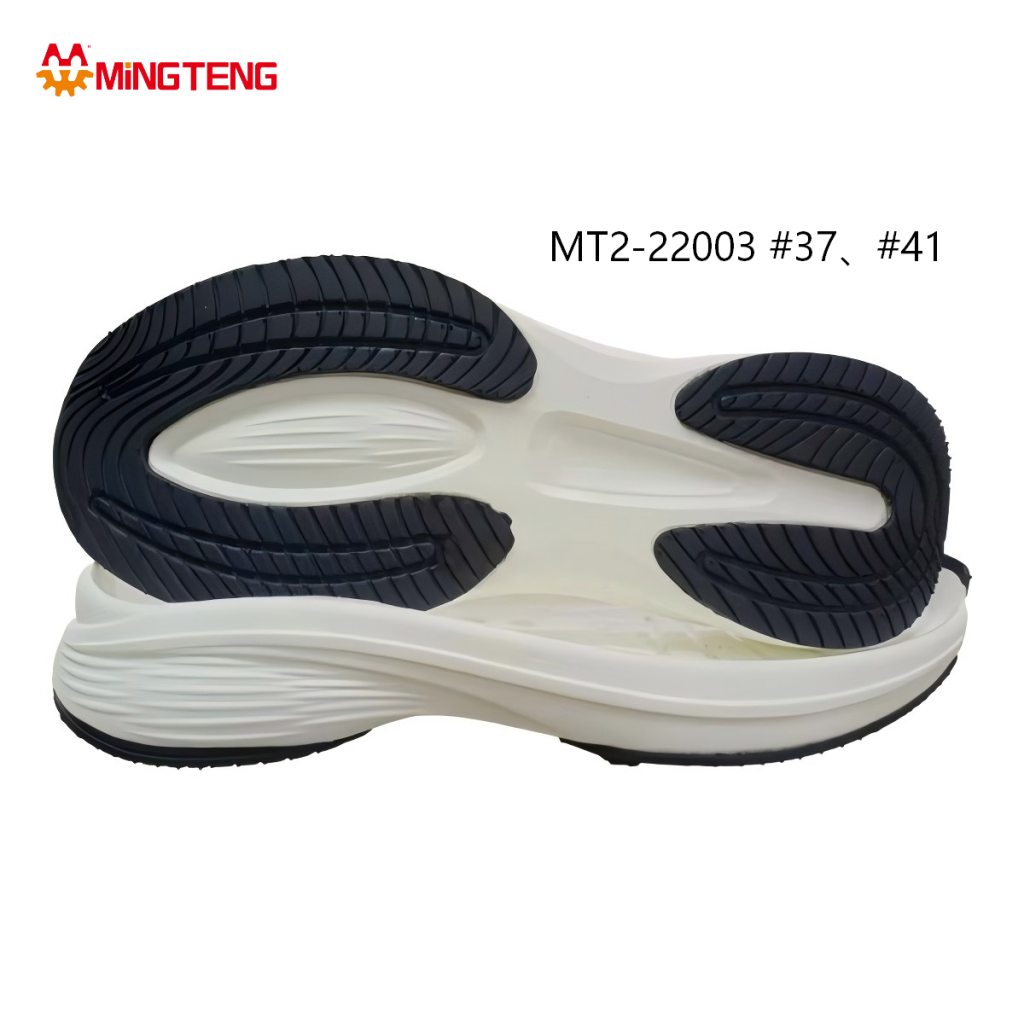 MT2-22003 Unisex Off White Black Two-Time MD In-Mold Press Racing Running Shoe Sole, Four Independent Curved Fine Rib RB Tread Full Wavy Linear Streamline Side Wall Sizes 37 & 41
