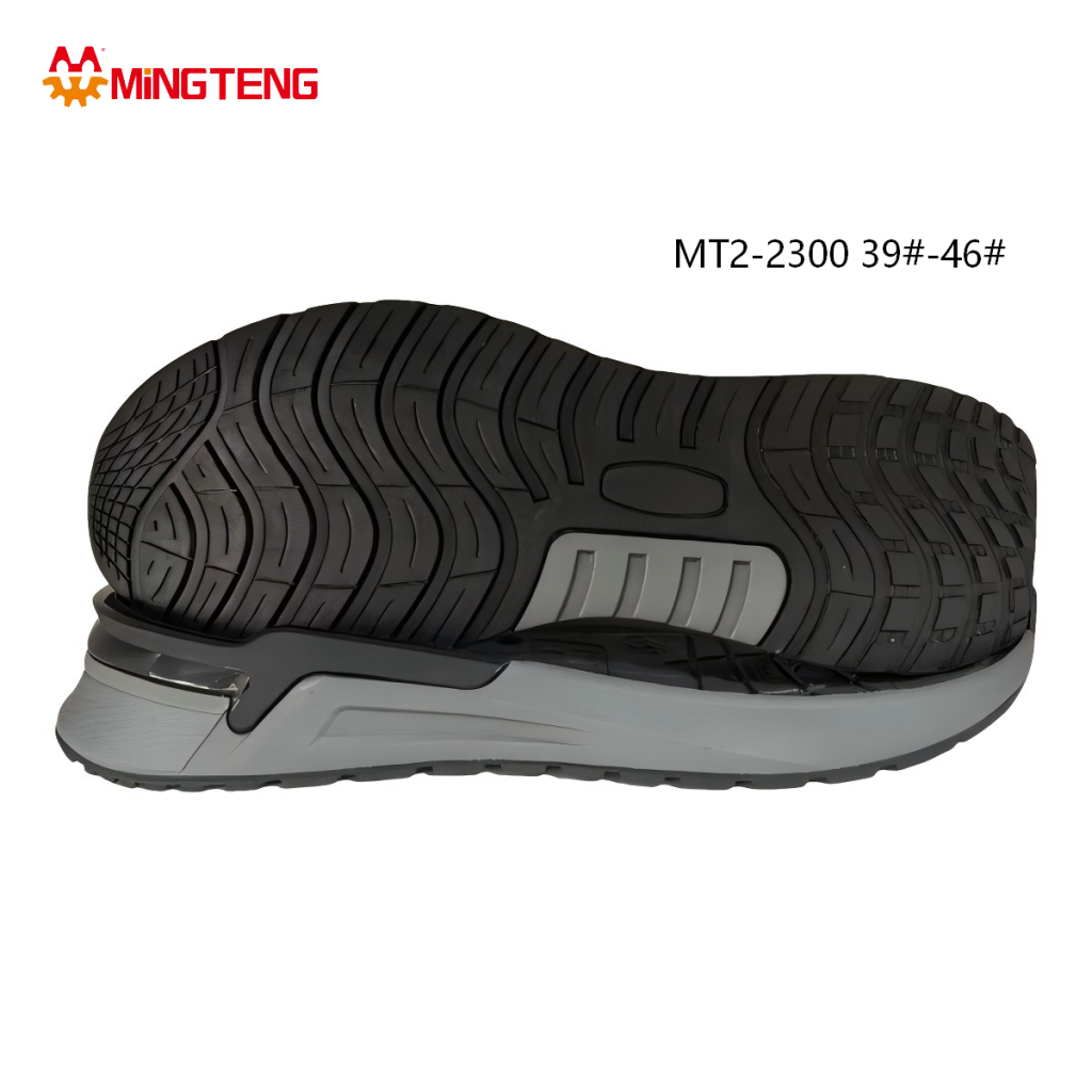 MT2-2300 Men Black & Gray Two-Tone Multi-Layer RB Sports Casual Shoe Sole, Thick Gray Contoured EVA Midsole Wavy Line Anti-Slip Black RB Outsole Sizes 39-46