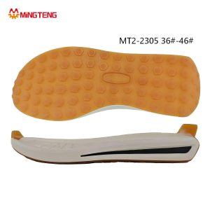 MT2-2305 Unisex Off White Gum Yellow Two-Time MD+RB Composite Retro Sneaker Sole, Full Honeycomb Hexagon RB Tread Built-In Black Stabilizer Bar Streamline Side Wall Sizes 36-46