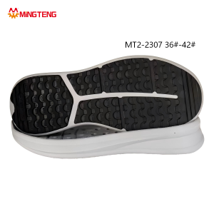 MT2-2307 Unisex White Black Two-Time MD In-Mold Press RB Running Shoe Sole, Full Continuous Wavy Loop Rubber Tread Smooth Curved Streamline Side Wall Sizes 36-42