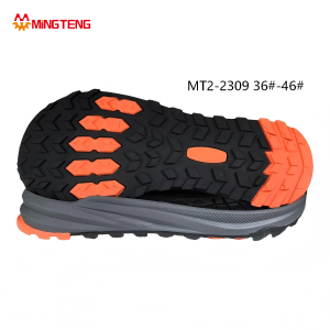 MT2-2309 Unisex Gray Black Orange Two-Time MD+RB Composite All-Terrain Hiking Running Shoe Sole, Chevron Square Block Deep Lug Rubber Outsole Multi-Angle Streamline Side Wall Sizes 36-46