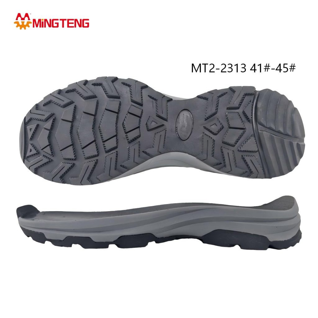 MT2-2313 Men Gray Black MD+RB Composite Hiking Safety Work Shoe Sole, Full Irregular Triangle Square Deep Lug Rubber Outsole Multi-Layer Wavy Streamline Side Wall Sizes 41-45