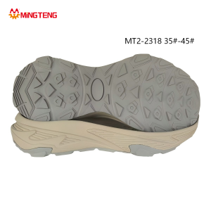 MT2-2318 Unisex Off White Light Gray Two-Time MD In-Mold Press RB Trail Dad Shoe Sole, Mixed Triangle Hexagon Geometric Rubber Tread Angular Streamline Engraved Side Wall Sizes 35-45