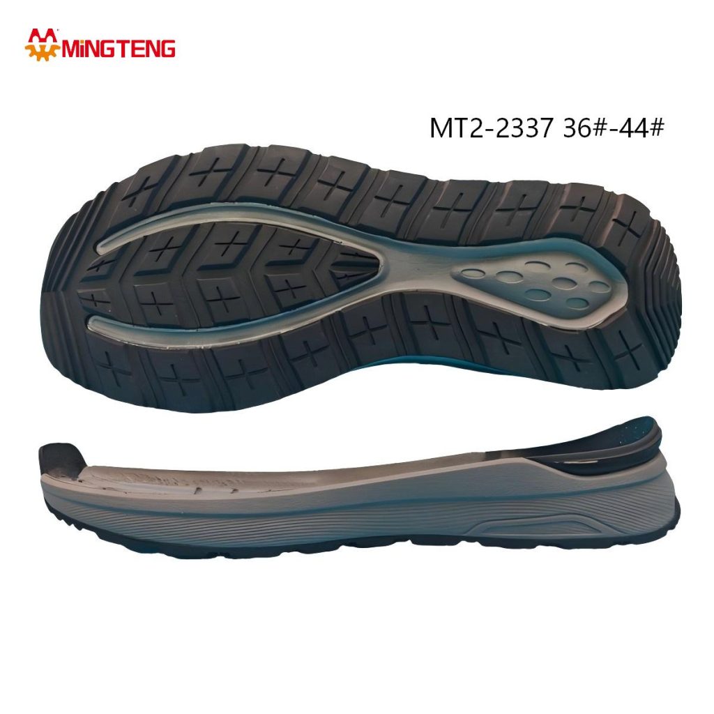 MT2-2337 Unisex Gray Black Blue MD+RB+TPU Composite Cushion Running Shoe Sole, Full Cross Grid RB Tread Hollow Perforated TPU Anti-Torsion Plate Multi-Layer Wave Streamline Side Wall Sizes 36-44