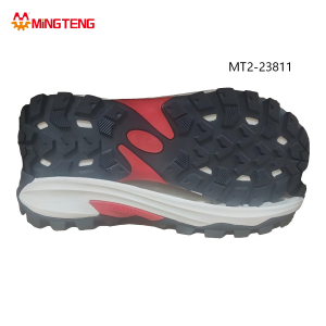 MT2-23811 Unisex White Red Black Two-Time MD+RB Composite Hiking Shoe Sole, Full Block Deep Lug Hollow Cutout RB Tread Multi-Layer Smooth Curved Streamline Side Wall