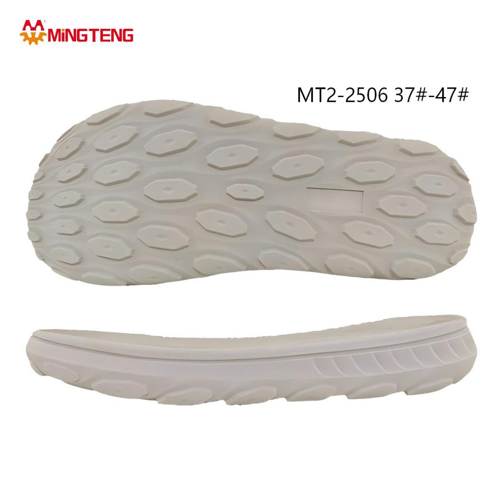 MT2-2506 Unisex Off White One-Piece Two-Time MD Bubble Hexagon Chunky Slide Sandal Sole, Full Wave Hexagon Protrusion Tread Continuous Arc Groove Side Wall Sizes 37-47