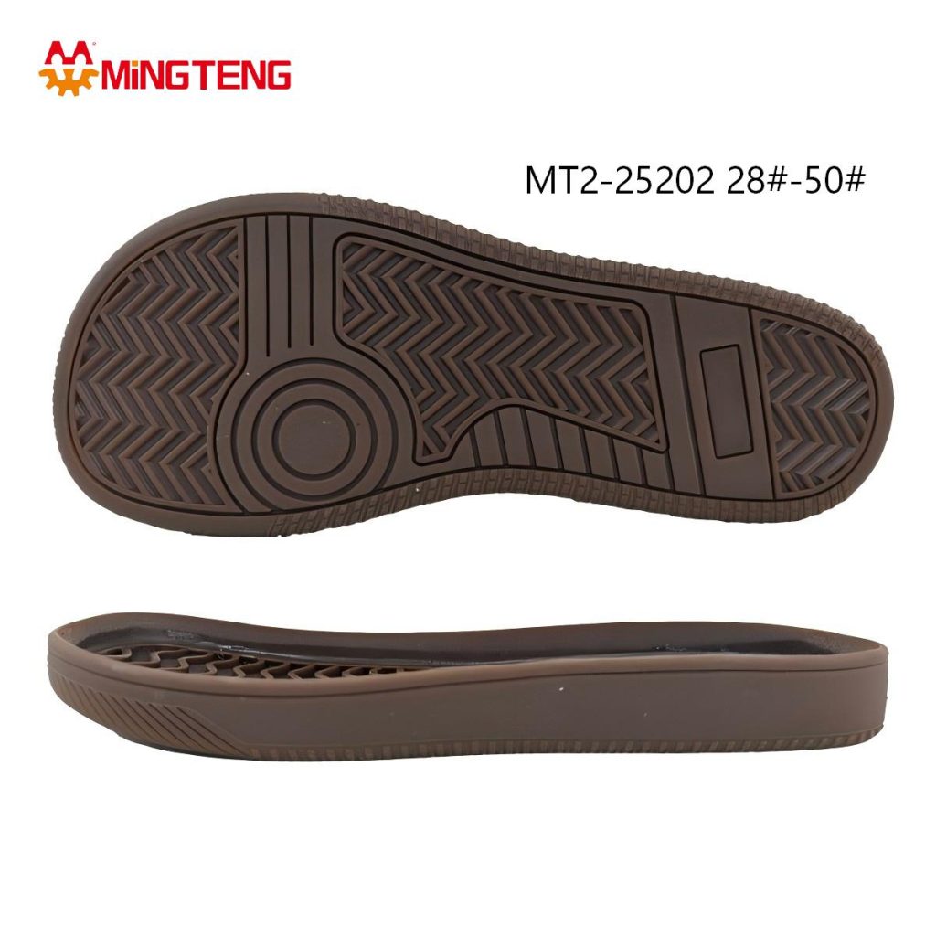 MT2-25202 Unisex Dark Brown One-Piece Rubber Flat Casual Shoe Sole, Multi-Zone Chevron Vertical Strip Concentric Circle Anti-Slip Tread Sizes 28-50