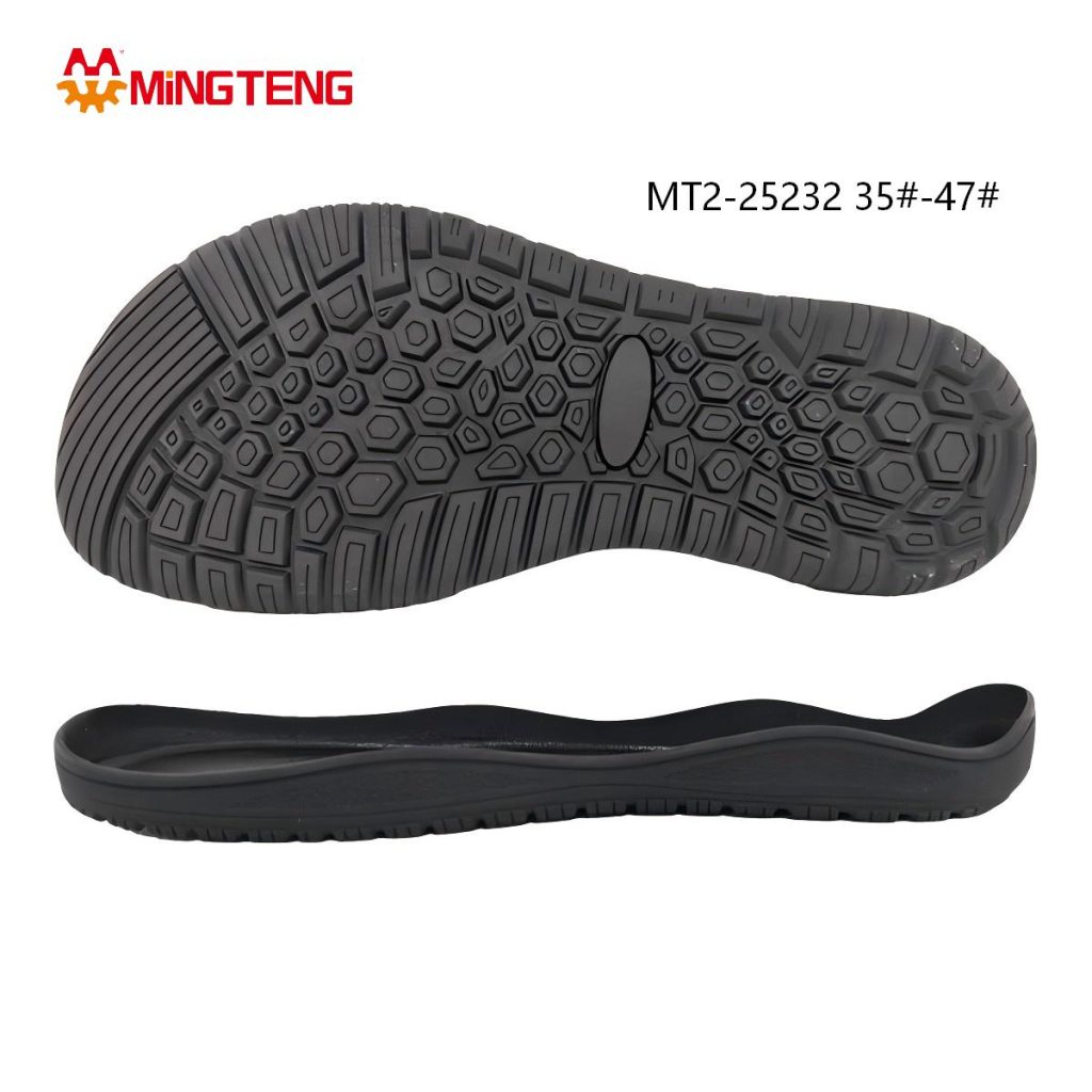 MT2-25232 Unisex All Black EVA Lightweight Casual Sports Shoe Sole, Ergonomic Curved Integrated Midsole Three-Zone Hexagonal Honeycomb Square Vertical Strip Anti-Slip Outsole Sizes 35-47