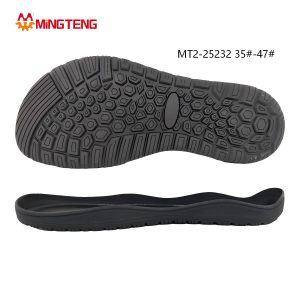 MT2-25232 Unisex All Black EVA Lightweight Casual Sports Shoe Sole, Ergonomic Curved Integrated Midsole Three-Zone Hexagonal Honeycomb Square Vertical Strip Anti-Slip Outsole Sizes 35-47