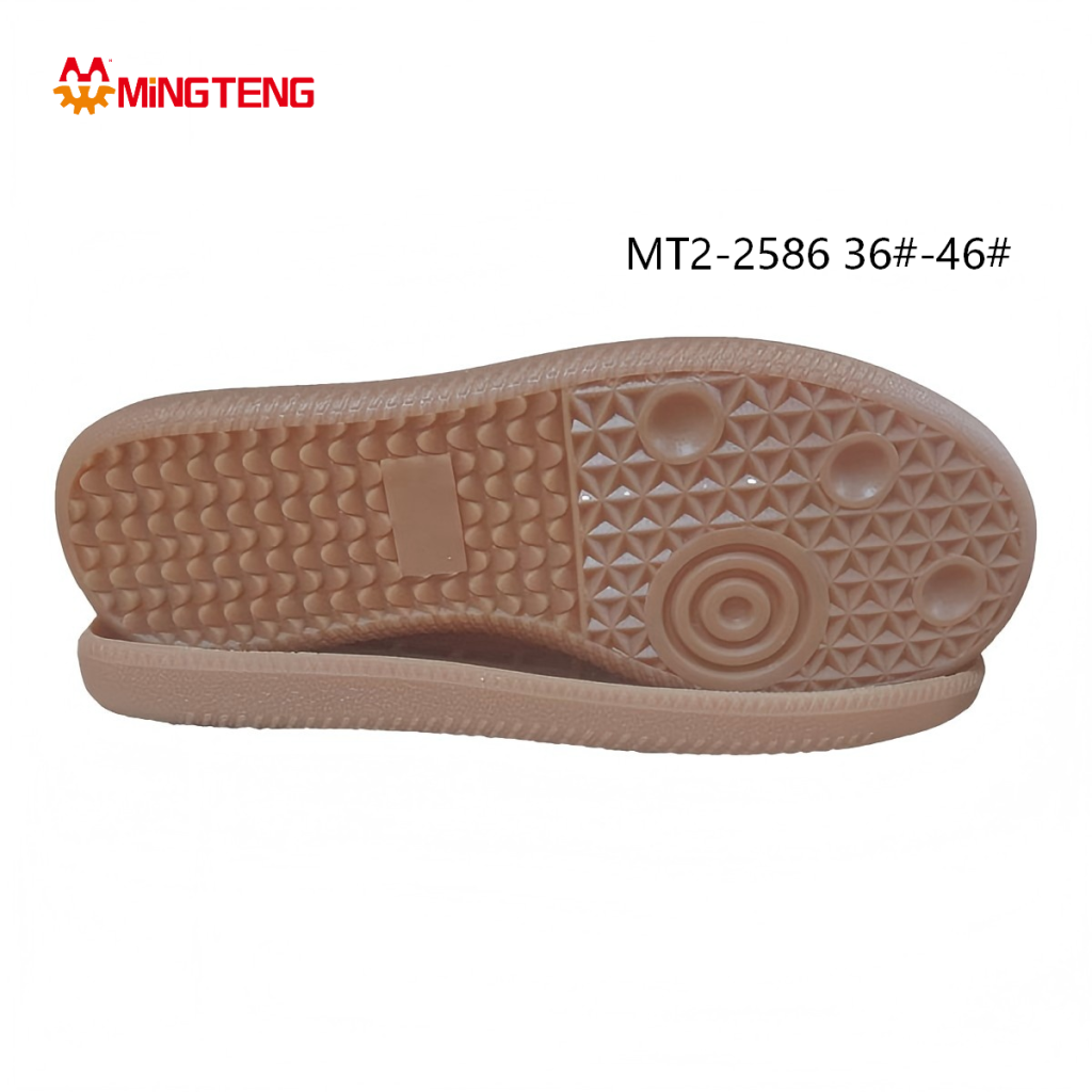 MT2-2586 Unisex Coffee Full Rubber Flat Casual Shoe Sole, Medium Thin Integrated Midsole Mixed Dot, Triangle & Circle Multi-Pattern Anti-Slip Outsole Sizes 36-46