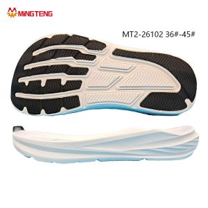 MT2-26102 Unisex White Black MD In-Mold Press Running Shoe Sole, Multi-Zone Separated Fine Slant Rib RB Tread Layered Wave Sculpted Side Wall Sizes 36-45