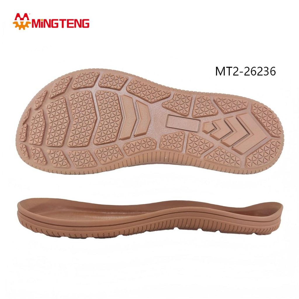 MT2-26236 Unisex Light Brown One-Piece Rubber Flat Casual Shoe Sole, Segmented Diamond Grid Chevron Arrow Anti-Slip Tread