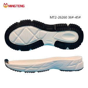 MT2-26260 Unisex White Black MD+TPR+TPU Composite Running Shoe Sole, Full Surround Serrated Edge TPR Tread Diamond Slant Groove Sculpted Side Wall Midfoot Hollow TPU Stabilizer Sizes 36-45