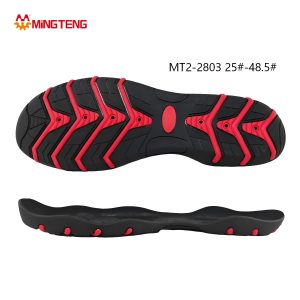 MT2-2803 Unisex Black & Red Two-Tone RB Outdoor Hiking Casual Shoe Sole, Integrated Contoured EVA Base V-Shaped Zigzag Anti-Slip Rubber Tread Sizes 25-48.5