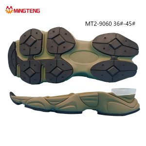 MT2-9060 Unisex Army Green MD+TPR+TPU Composite Mecha Trail Dad Shoe Sole, Six Block Diamond Dot TPR Tread Sculpted Multi-Angle Streamline Side Wall Rear Transparent TPU Stabilizer Sizes 36-45