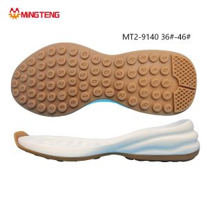 MT2-9140 Unisex Tan Rubber White Wavy EVA Casual Walking Shoe Sole, Multi-Layer Wave Curved Midsole Round Dot & Grid Dual Anti-Slip Rubber Outsole Sizes 36-46