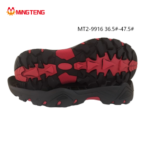 MT2-9916 Unisex Black & Red Two-Tone RB Outdoor Hiking Work Shoe Sole, Thick Contoured EVA Midsole Large Triangle Stud Anti-Slip Rubber Outsole Sizes 36.5-47.5