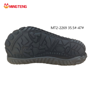 MT2-2269 Unisex All Black Heavy-Duty Outdoor Hiking Work Shoe Sole, Irregular 3D Deep Block Lug Rubber Outsole Wavy Vertical Strip Side Wall Wide Size Range 35.5-47