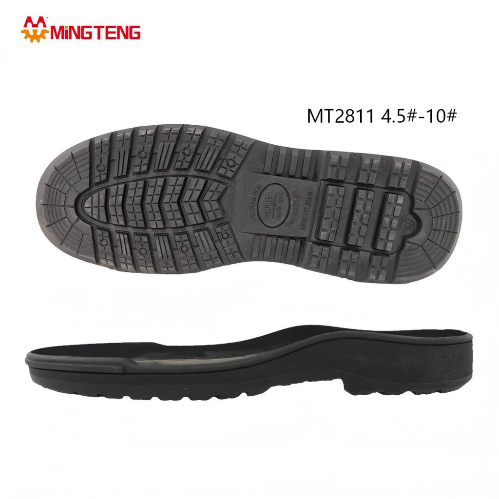 MT2811 Unisex All Black Oil Resistant Anti-Slip Rubber Safety Work Shoe Sole, Segmented Square Chevron Dual Grain Contoured Arch Base US Sizes 4.5-10